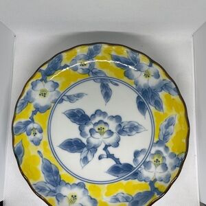 Japanese Blue and Yellow Floral Dessert Plate